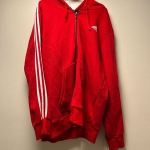 Adidas Zip Up Jacket, Red and White, Mens Size XL